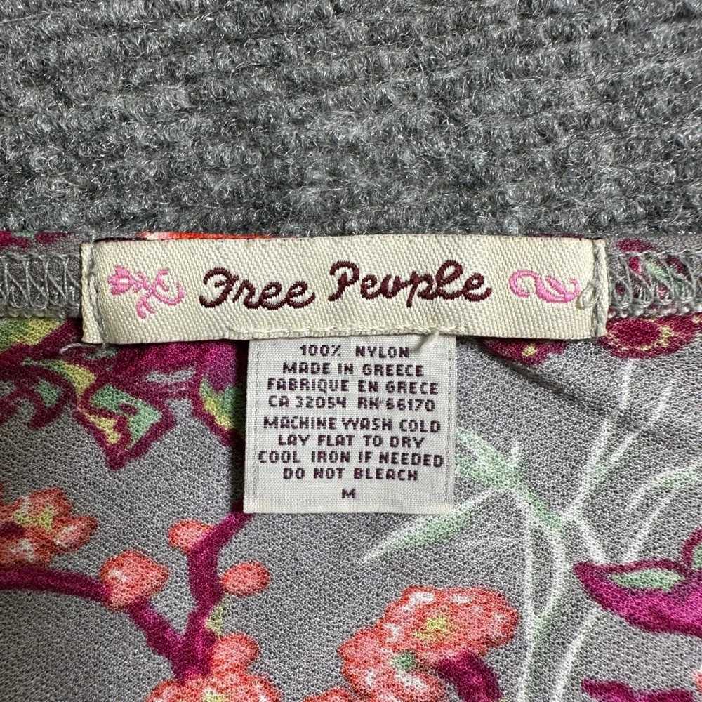 Free People Floral Ruched Midi Dress Grey Pink Orange Spaghetti Strap Medium
